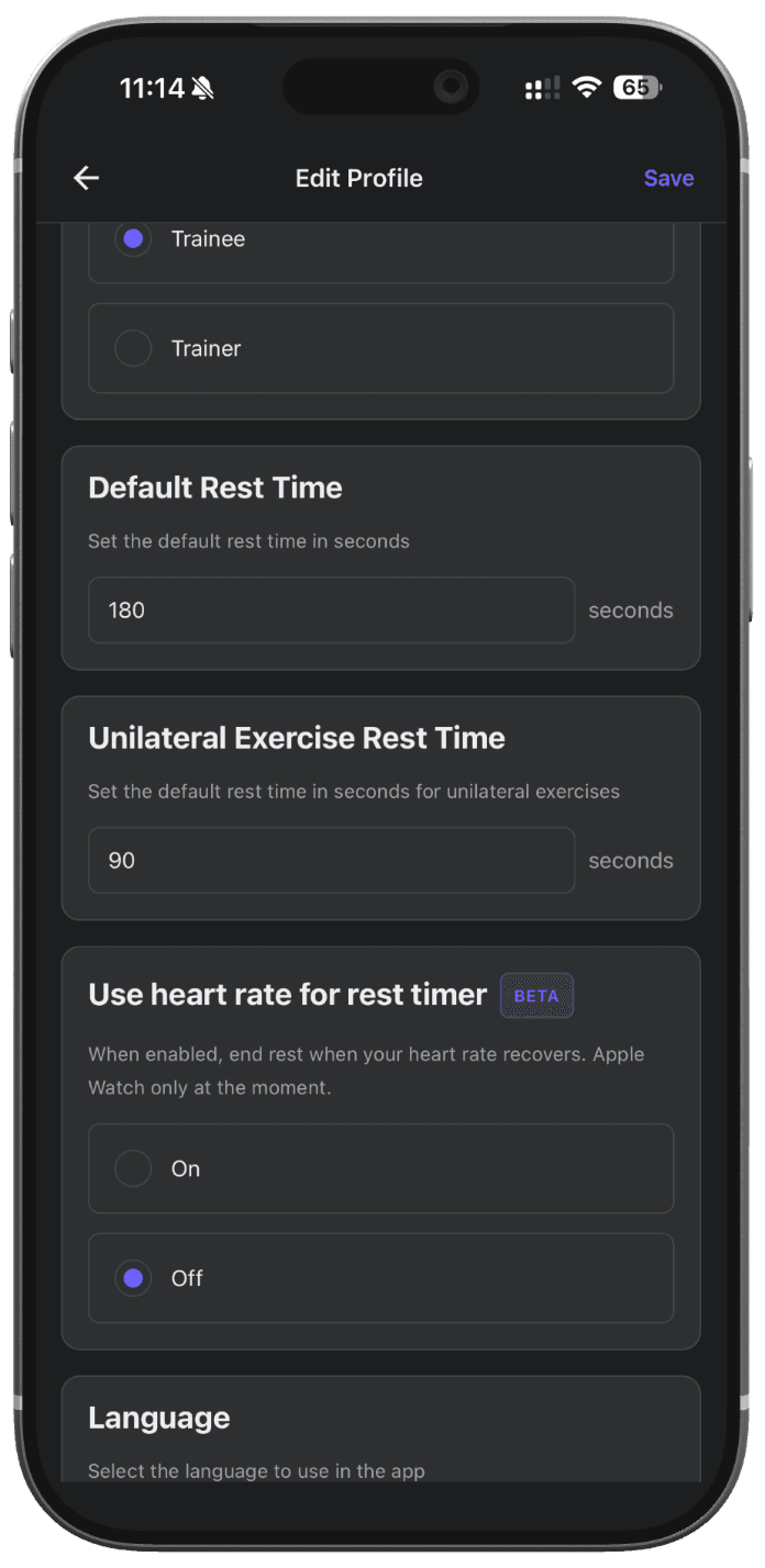 Default rest by exercise type